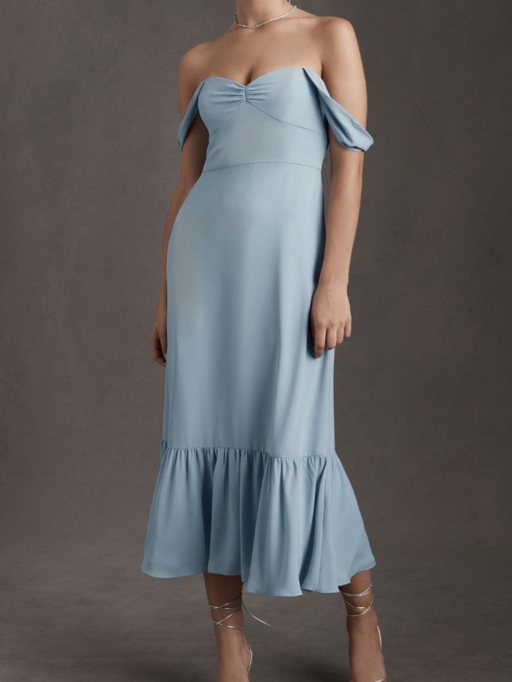 BHLDN Anthropologie Monroe Georgette Dress  off shoulder bridesmaid midi medium